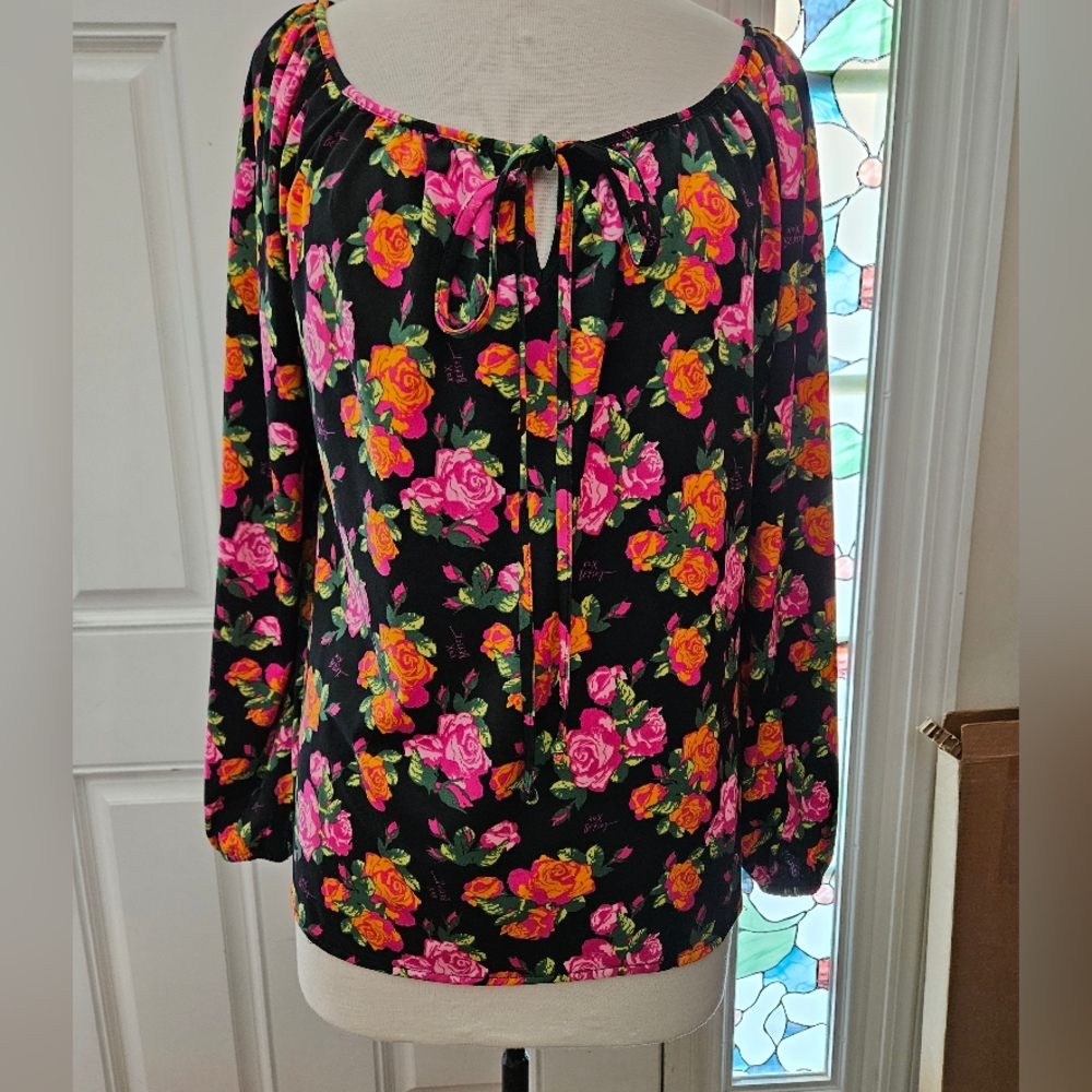 Betsey Johnson Long sleeve Floral Top Bright Vibrant Sexy Large